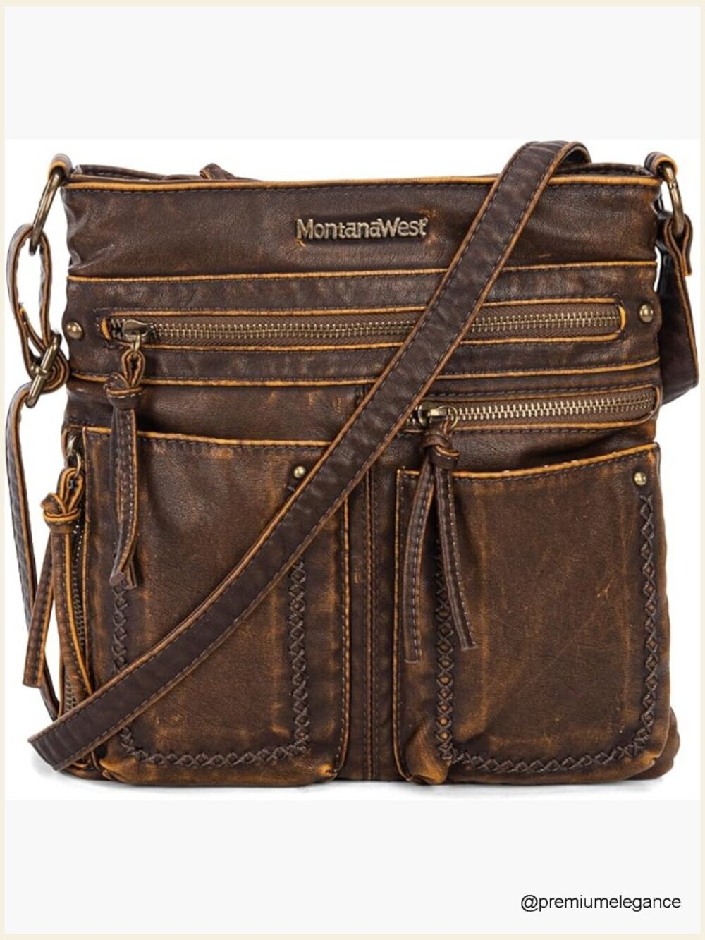 Vintage Crossbody Bag Multi Pocket Shoulder Medium Travel Vegan Leather